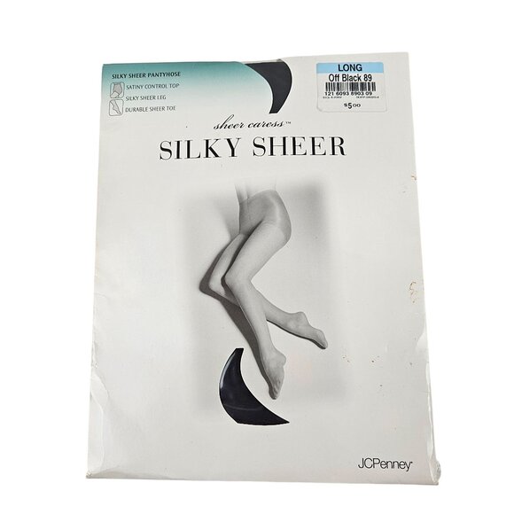 Sheer Caress Silky Sheer Pantyhose Control Top Long Off Black Navy JCPenney - Picture 3 of 12